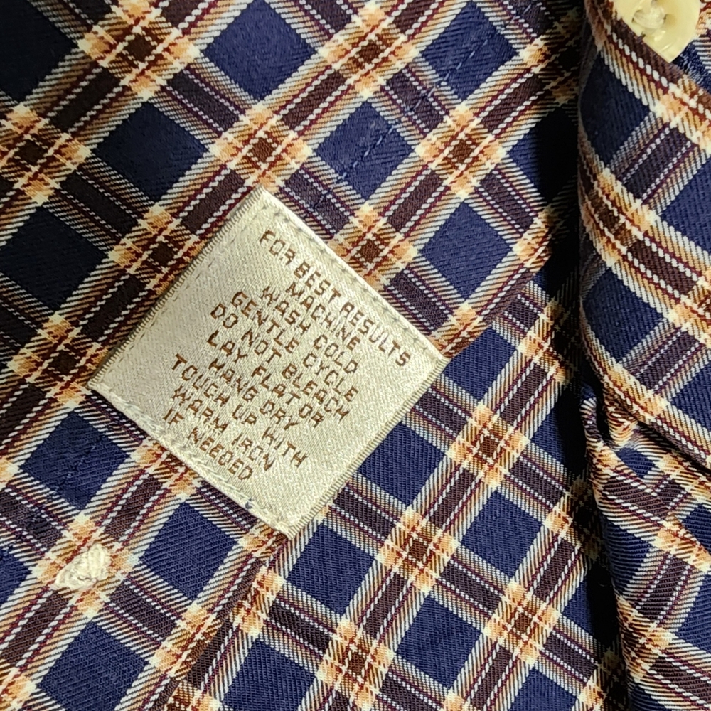 Peter Millar Button Down Shirt Men’s Large Long Sleeve Brown Navy Blue - Picture 5 of 6